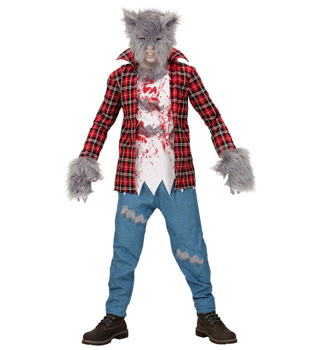 Werwolf-Kostüm mit Maske, Hemd, Hose und Handschuhen für Fasnacht