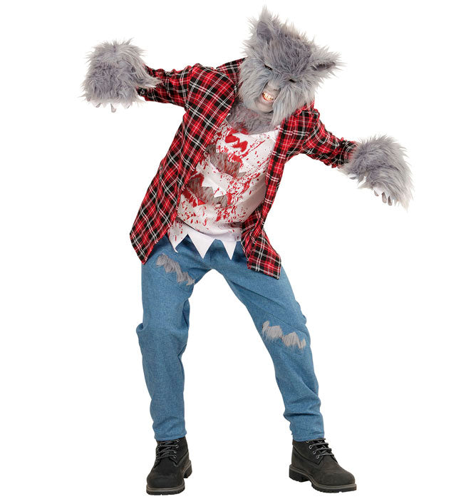 Werwolf-Kostüm mit Maske, Hemd, Hose und Handschuhen für Fasnacht
