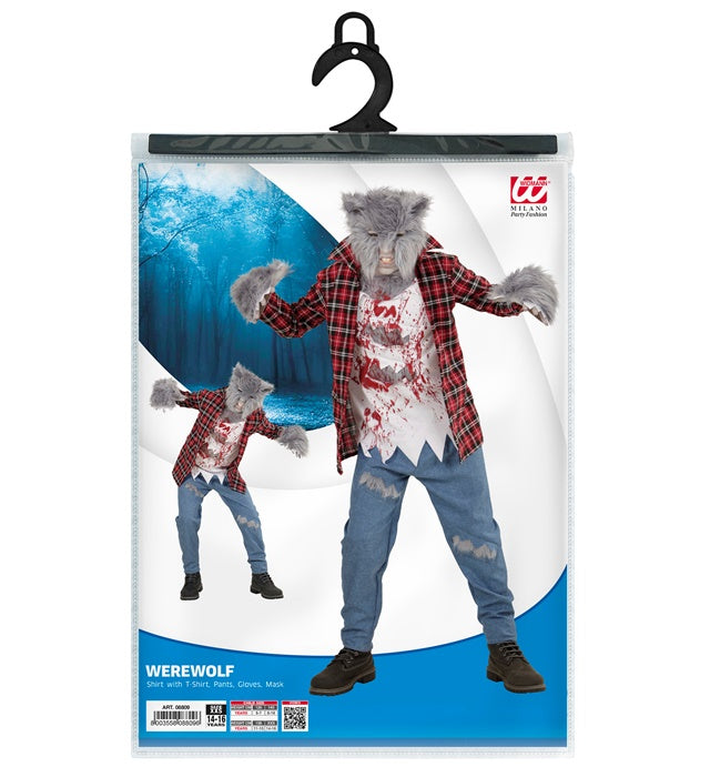Werwolf-Kostüm mit Maske, Hemd, Hose und Handschuhen für Fasnacht