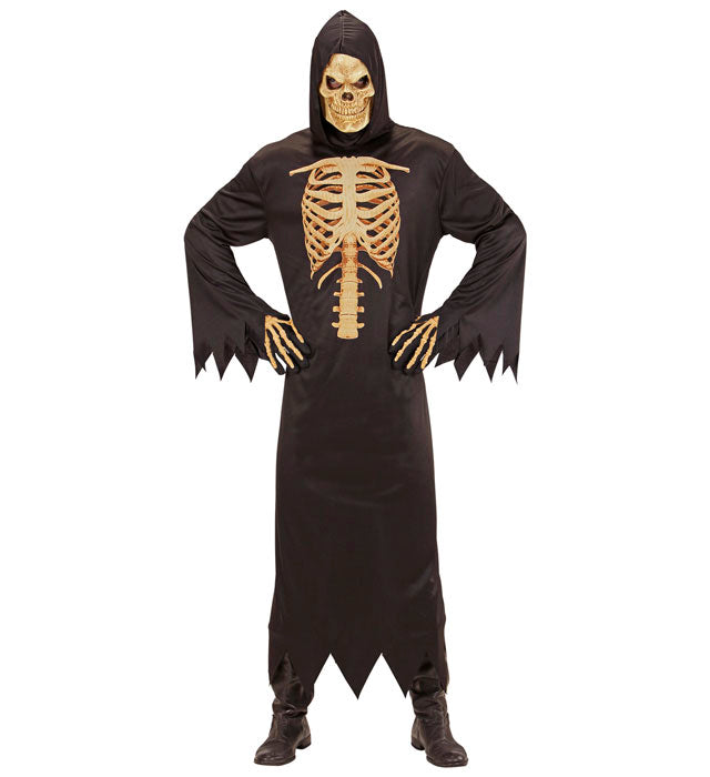 Sensenmann Kostüm mit Kapuze schwarze Robe für Fasnacht
