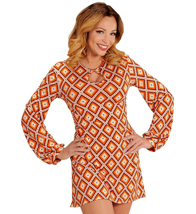 THE 70s GROOVY STYLE Rhombus Kleid im Retro 70er Jahre Design mit buntem Rhombus-Muster