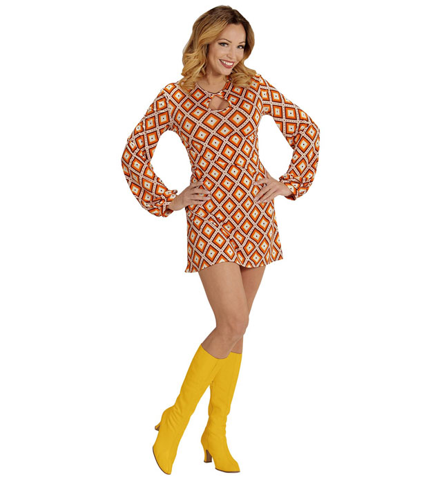 THE 70s GROOVY STYLE Rhombus Kleid im Retro 70er Jahre Design mit buntem Rhombus-Muster