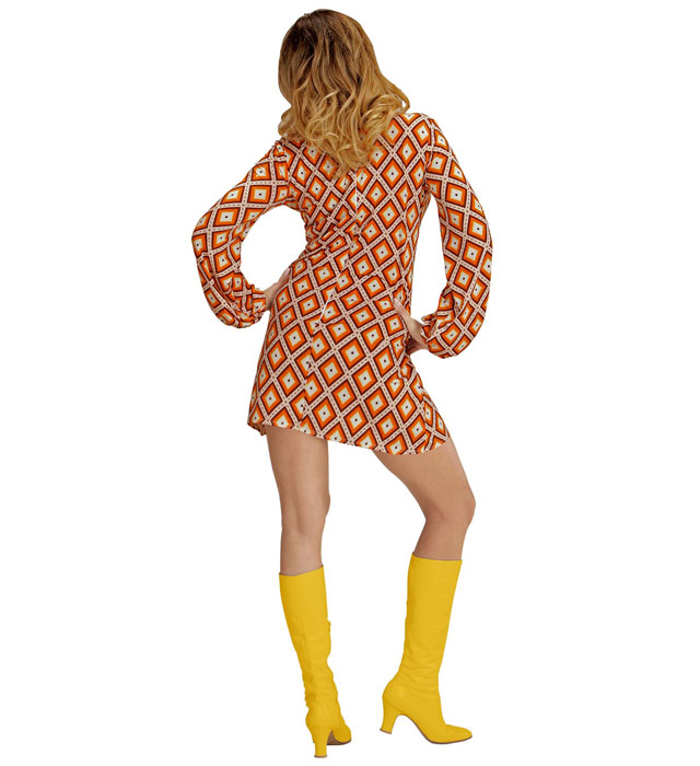 THE 70s GROOVY STYLE Rhombus Kleid im Retro 70er Jahre Design mit buntem Rhombus-Muster