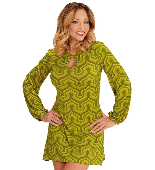 THE 70s GROOVY STYLE Kleid mit buntem 70er Jahre Muster für Fasnacht und Mottoparty