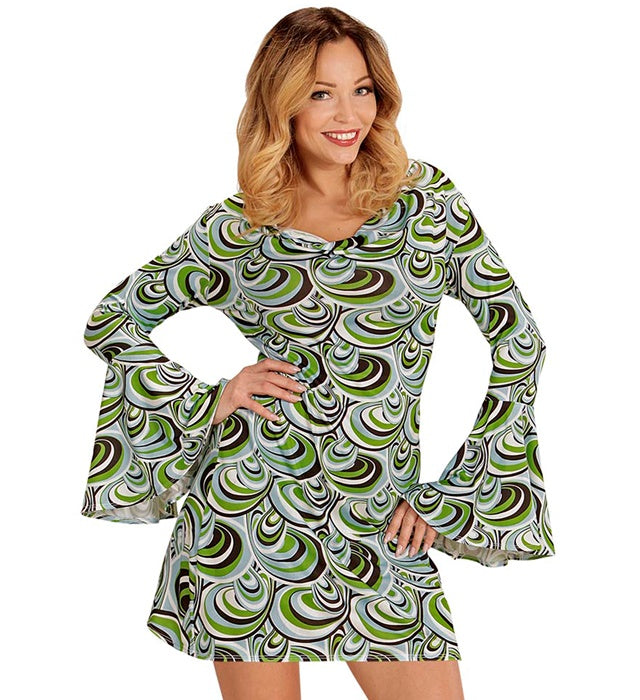 THE 70s GROOVY STYLE Kleid mit buntem Wellenmuster im 70er Jahre Stil