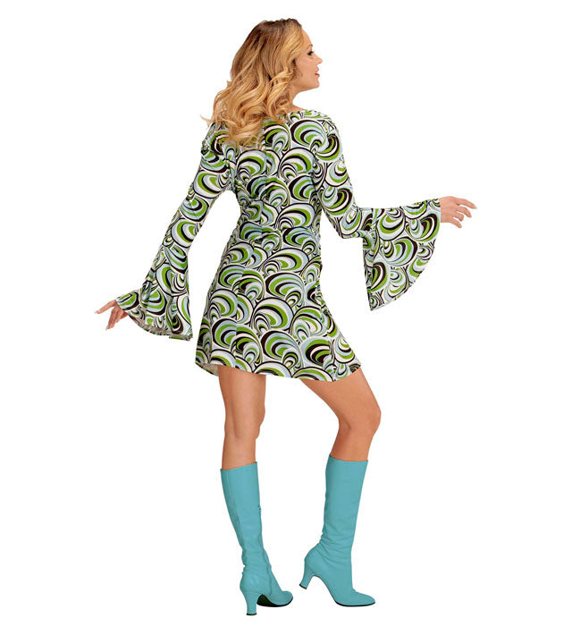 THE 70s GROOVY STYLE Kleid mit buntem Wellenmuster im 70er Jahre Stil