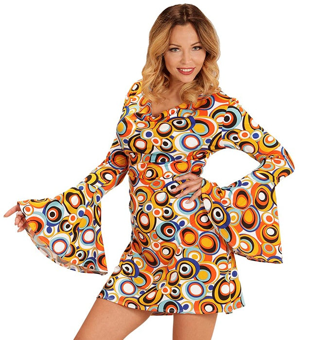 THE 70s GROOVY STYLE Kleid mit buntem Bubble-Muster für Fasnacht
