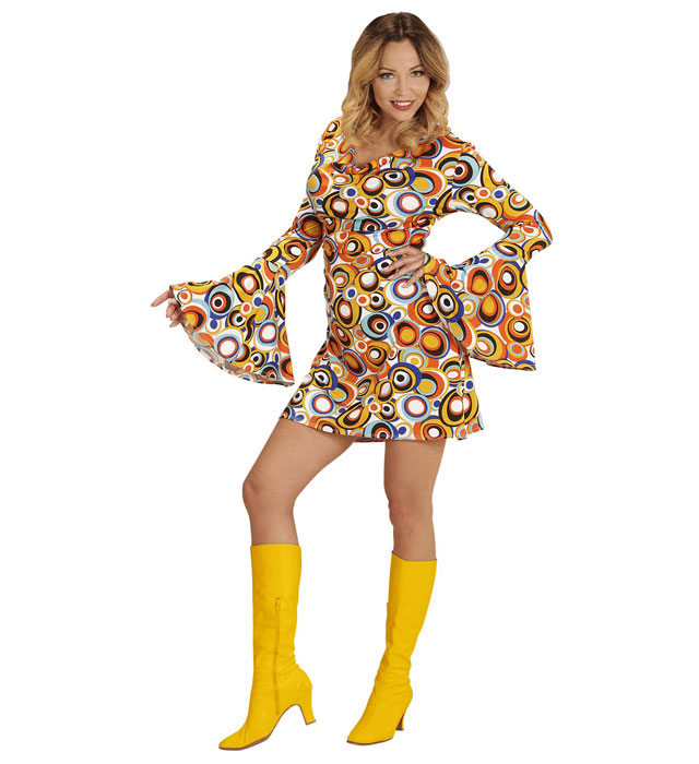 THE 70s GROOVY STYLE Kleid mit buntem Bubble-Muster für Fasnacht