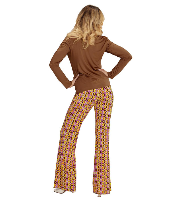 Braune 70er Jahre Groovy Style Bluse im Retro-Design für Fasnacht und Mottoparty