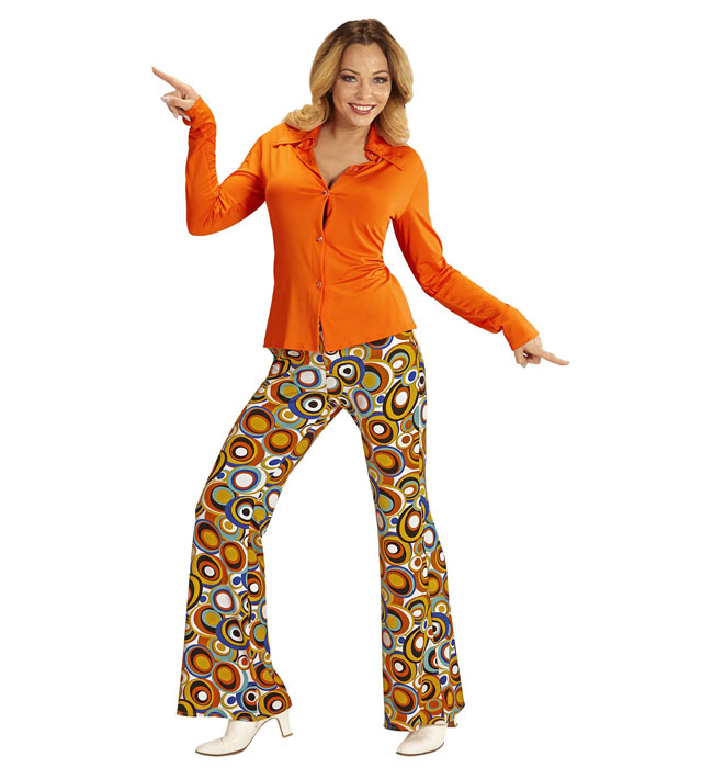 THE 70s GROOVY STYLE orange Bluse im Retro-Design für Fasnacht und Mottoparty