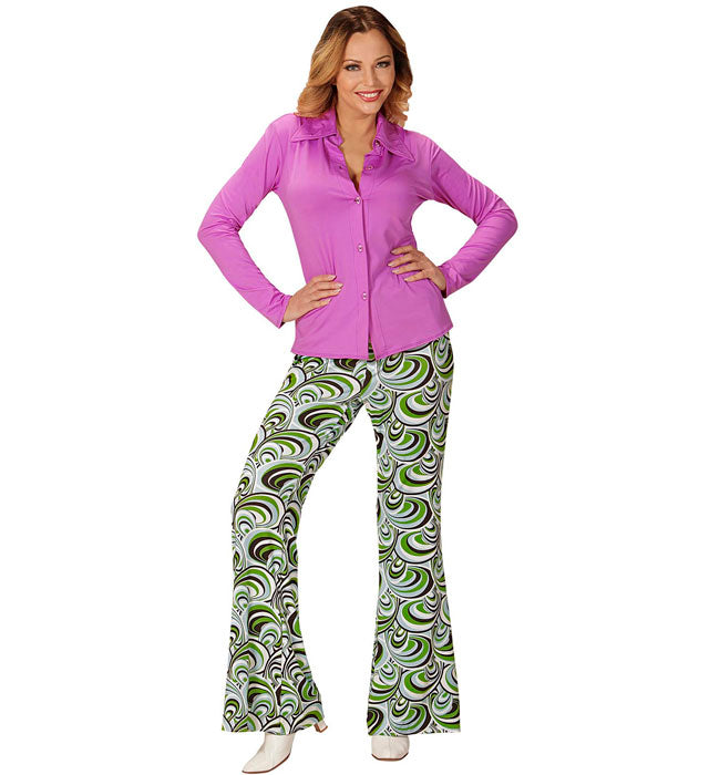 Violette 70er Jahre Bluse im Groovy Style für Fasnacht und Mottoparty