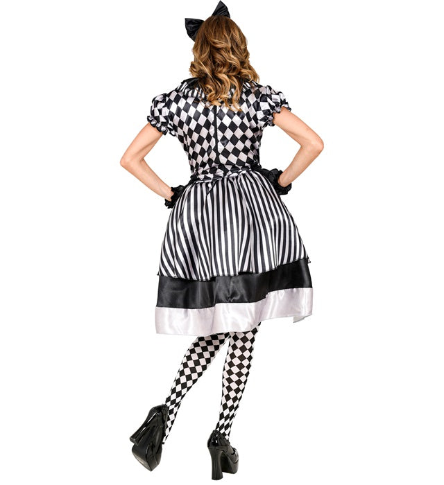 Retro Clown Kostüm mit Clownkragen, Haarschleife und Handschuhen