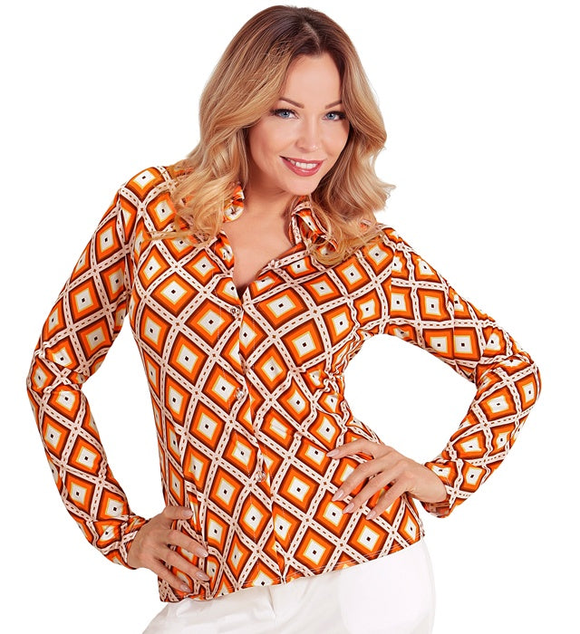 THE 70s GROOVY STYLE Rhombus Bluse im Retro 70er Jahre Design