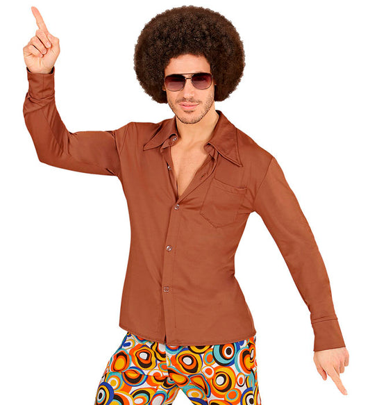 Braunes THE 70s GROOVY STYLE Hemd im Retro-Design für Fasnacht und Mottoparty