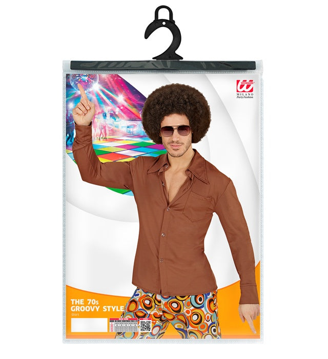 Braunes THE 70s GROOVY STYLE Hemd im Retro-Design für Fasnacht und Mottoparty