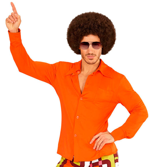 Orangefarbenes 70er Jahre Hemd im Groovy Style für Fasnacht