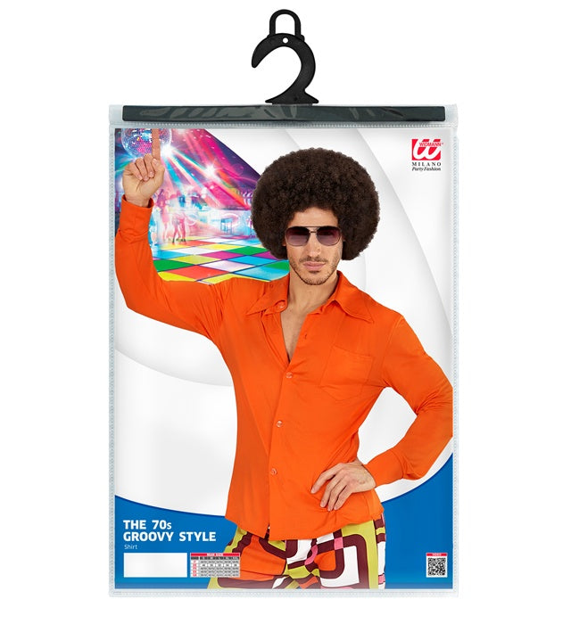 Orangefarbenes 70er Jahre Hemd im Groovy Style für Fasnacht