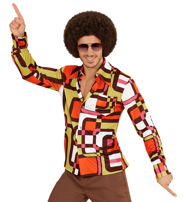 THE 70s GROOVY STYLE Hemd mit buntem 70er Jahre Muster für Fasnacht
