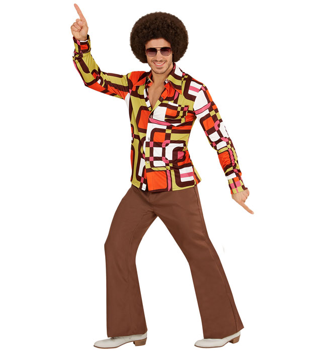 THE 70s GROOVY STYLE Hemd mit buntem 70er Jahre Muster für Fasnacht