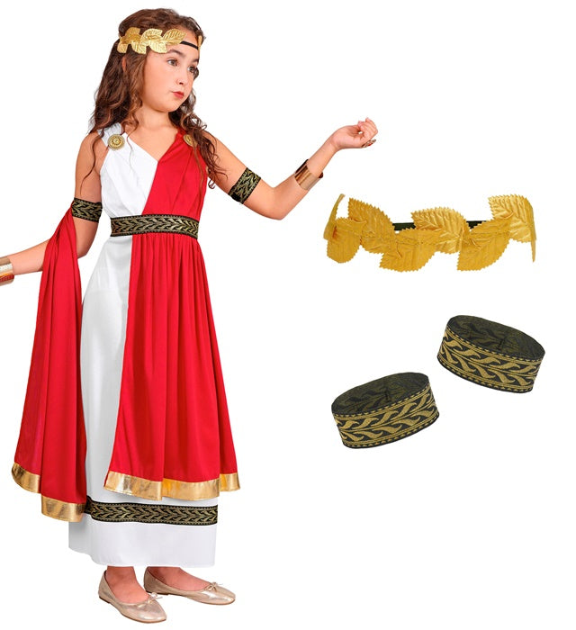 Römische Kaiserin Kostüm mit Kleid, Umhang, Armbändern und Lorbeerkranz