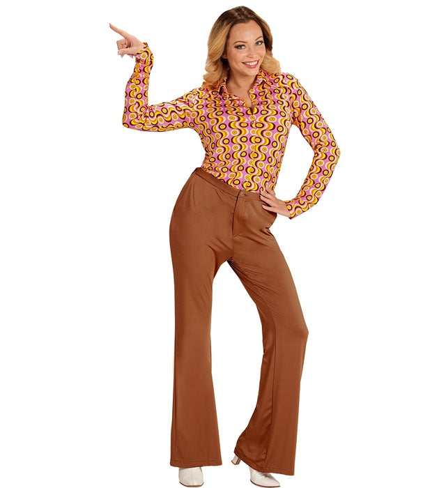 Braune 70er-Jahre Retro-Hose im Groovy Style für Fasnacht und Mottoparty