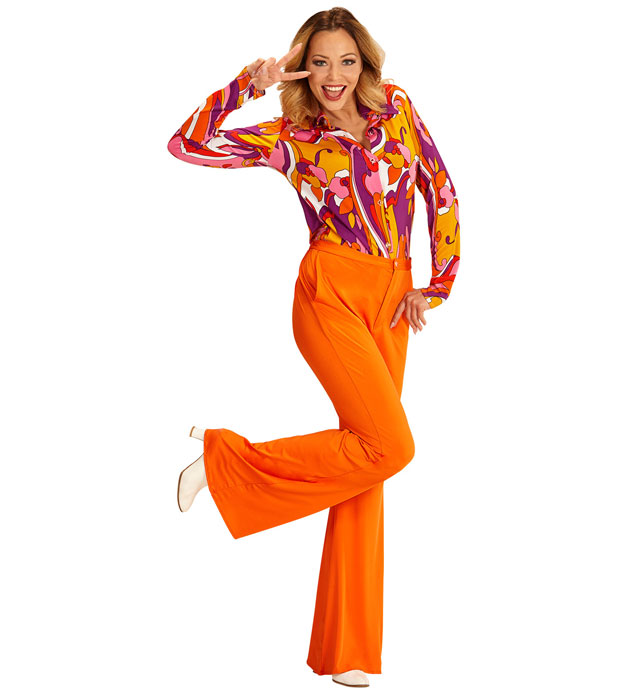 THE 70s GROOVY STYLE orange Hose im Retro-Design für Fasnacht und Karneval