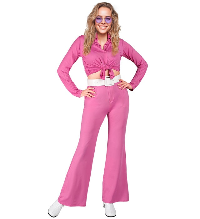 Violette Schlaghose im 70er Jahre Stil für Fasnacht und Mottopartys