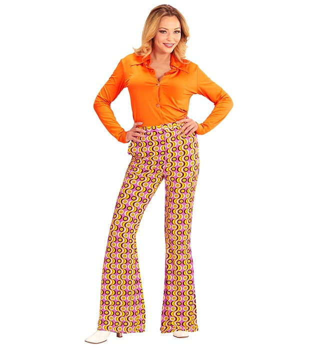 THE 70s GROOVY STYLE Disco-Hose mit buntem Plattendesign für Fasnacht