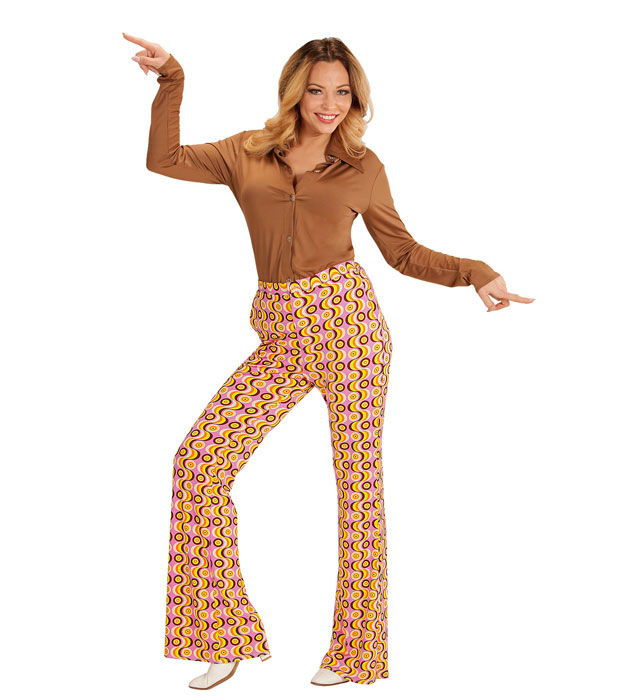 THE 70s GROOVY STYLE Disco-Hose mit buntem Plattendesign für Fasnacht