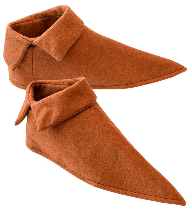 Mittelalter Schuhüberzieher in brauner Farbe über einem Schuh