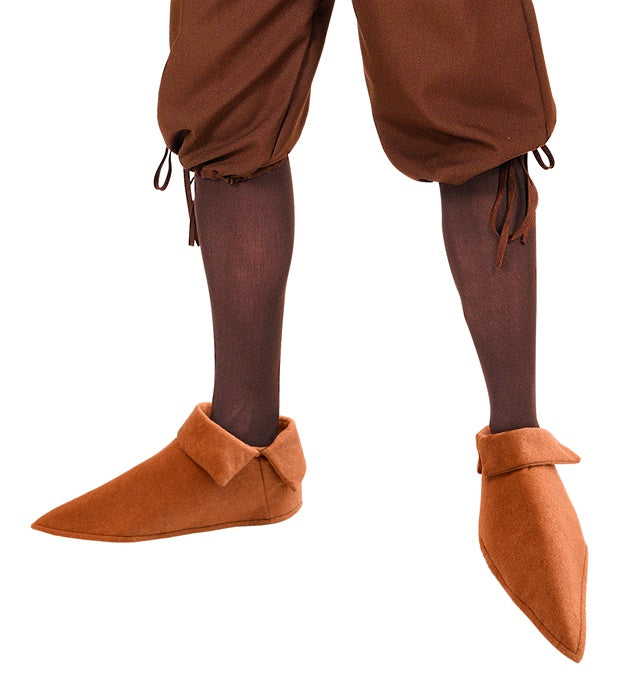 Mittelalter Schuhüberzieher in brauner Farbe über einem Schuh