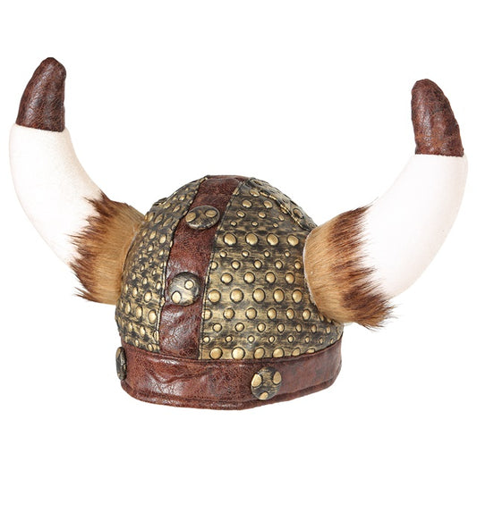 Vikinghelm mit braunem Kunstfell und Lederoptik auf Fasnacht