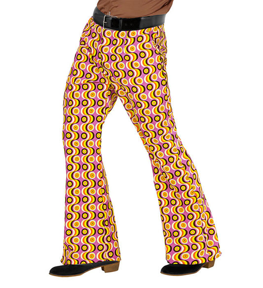 THE 70s GROOVY STYLE bunte Schlaghose mit Disc-Muster für Fasnacht