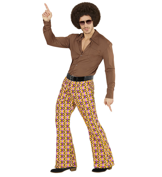 THE 70s GROOVY STYLE bunte Schlaghose mit Disc-Muster für Fasnacht