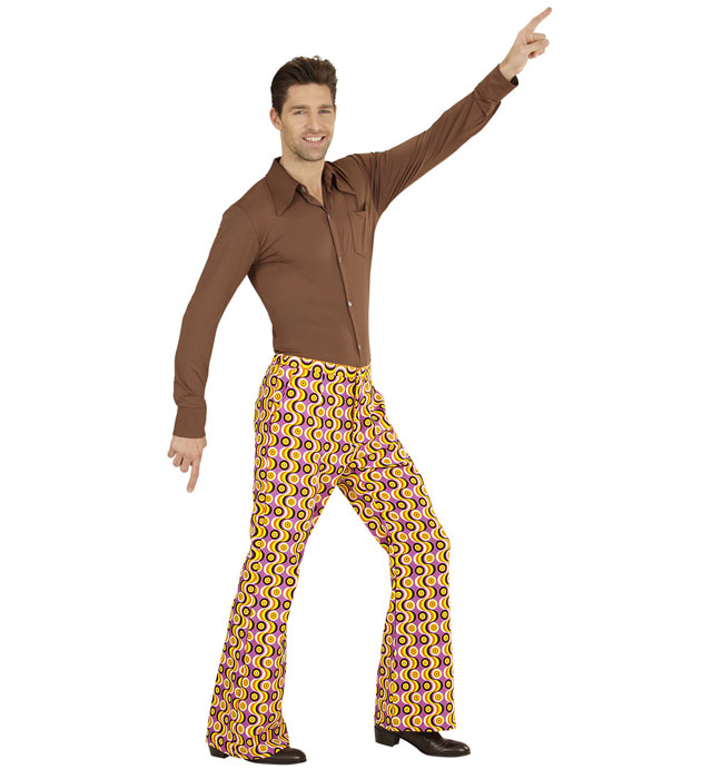 THE 70s GROOVY STYLE bunte Schlaghose mit Disc-Muster für Fasnacht