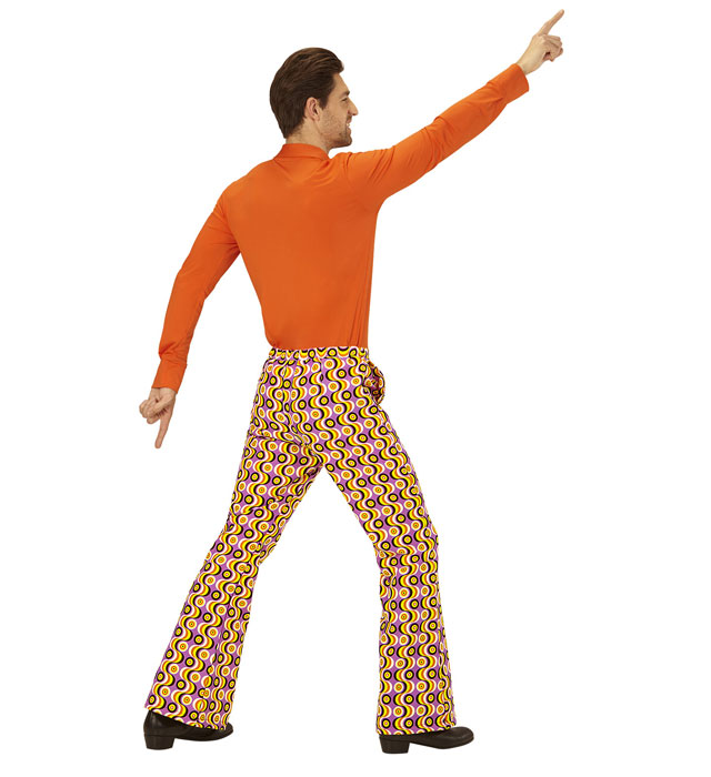 THE 70s GROOVY STYLE bunte Schlaghose mit Disc-Muster für Fasnacht