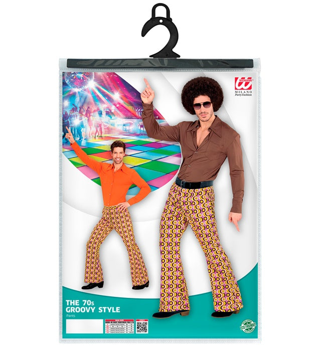 THE 70s GROOVY STYLE bunte Schlaghose mit Disc-Muster für Fasnacht