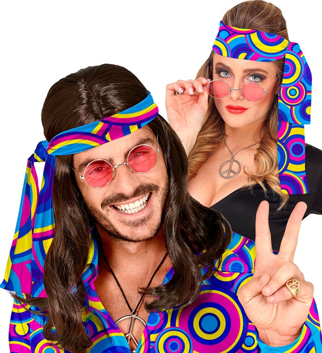 THE 70s Groovy Style Stirnband blau mit Blasenmuster als Retro Fasnachts-Accessoire