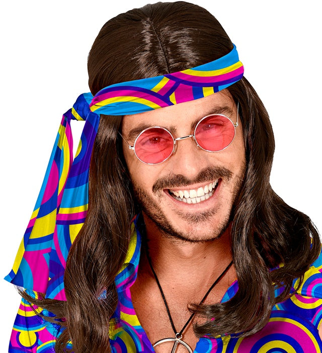 THE 70s Groovy Style Stirnband blau mit Blasenmuster als Retro Fasnachts-Accessoire