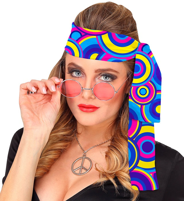 THE 70s Groovy Style Stirnband blau mit Blasenmuster als Retro Fasnachts-Accessoire