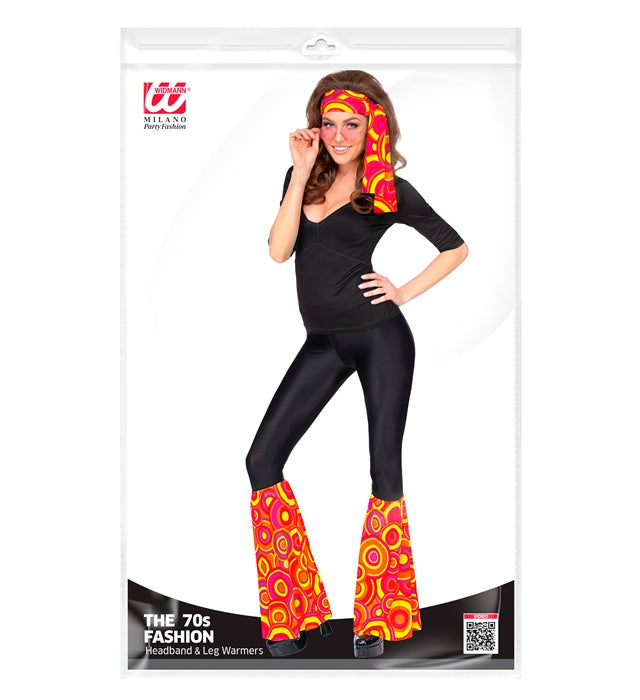 THE 70s GROOVY STYLE orangefarbenes Stirnband und Stulpen mit Blasenmuster für Fasnacht