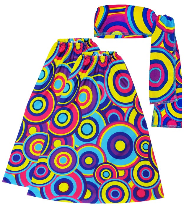 Blaues 70er Jahre Stirnband und Stulpen Set mit Bubble-Muster