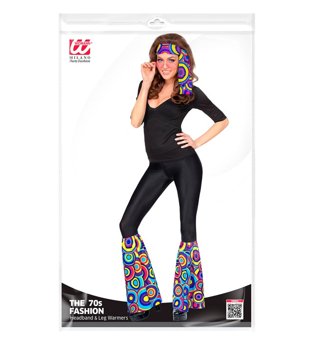Blaues 70er Jahre Stirnband und Stulpen Set mit Bubble-Muster