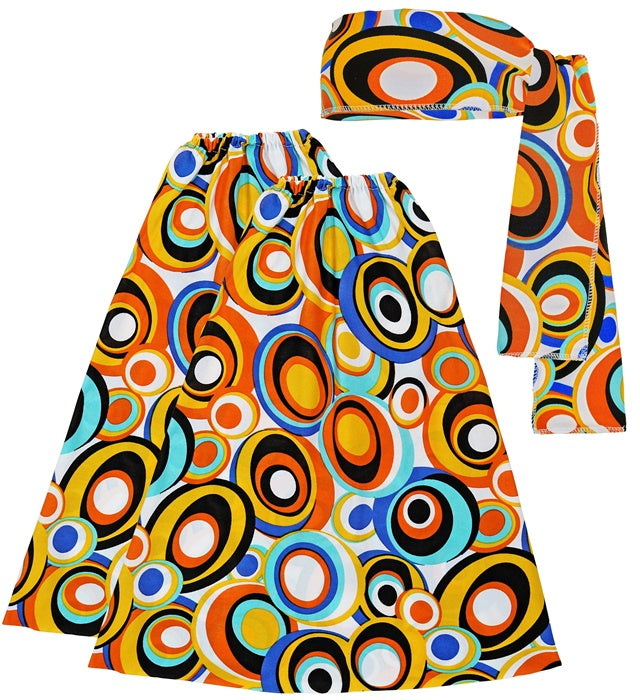 THE 70s GROOVY STYLE Stirnband und Stulpen mit buntem Bubble-Muster