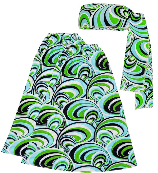THE 70s GROOVY STYLE Stirnband und Stulpen mit Wellenmuster in Retro-Design