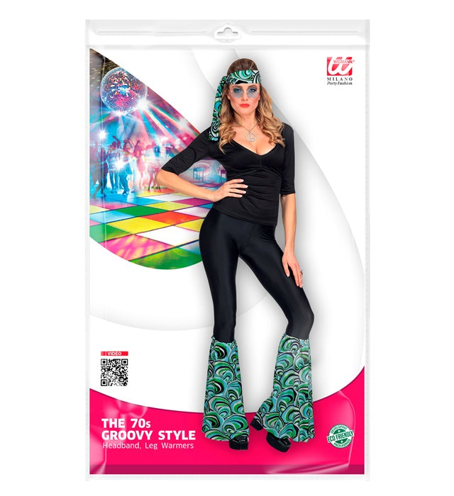 THE 70s GROOVY STYLE Stirnband und Stulpen mit Wellenmuster in Retro-Design