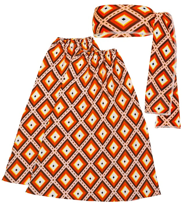 THE 70s GROOVY STYLE Rhombus Stirnband und Stulpen Set in buntem 70er Jahre Design