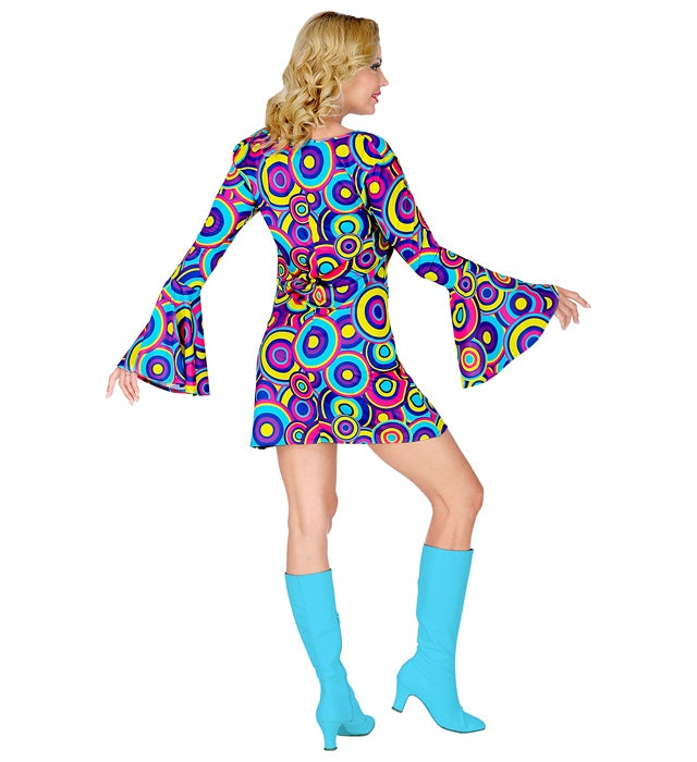 THE 70s Groovy Style Kleid mit blauem Bubble-Muster für Fasnacht