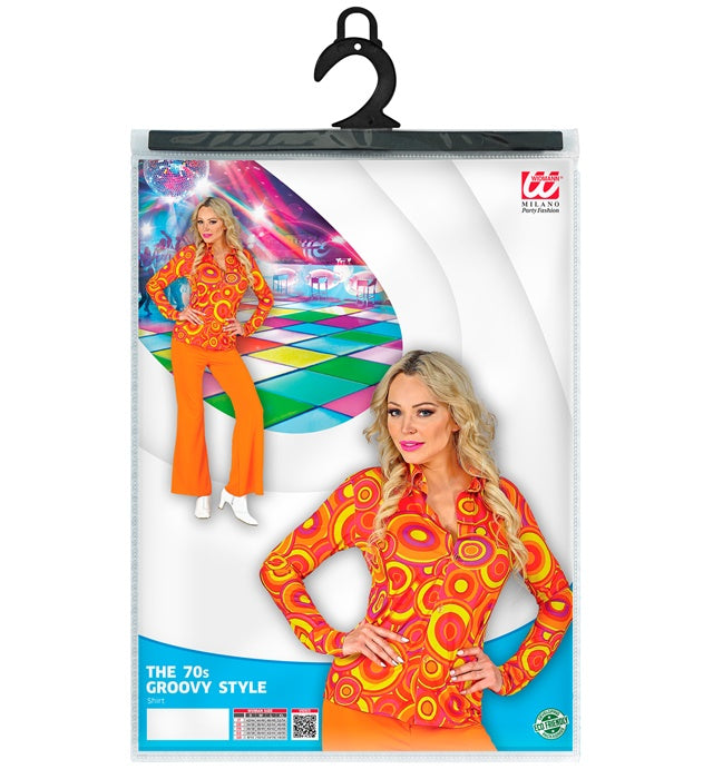 THE 70s GROOVY STYLE orange Bubbles Bluse mit Retro-Muster