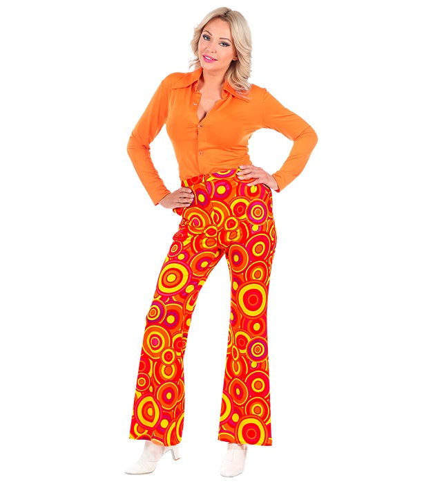 Orange Damenhose im 70er Jahre Bubble-Stil für Fasnacht und Mottopartys
